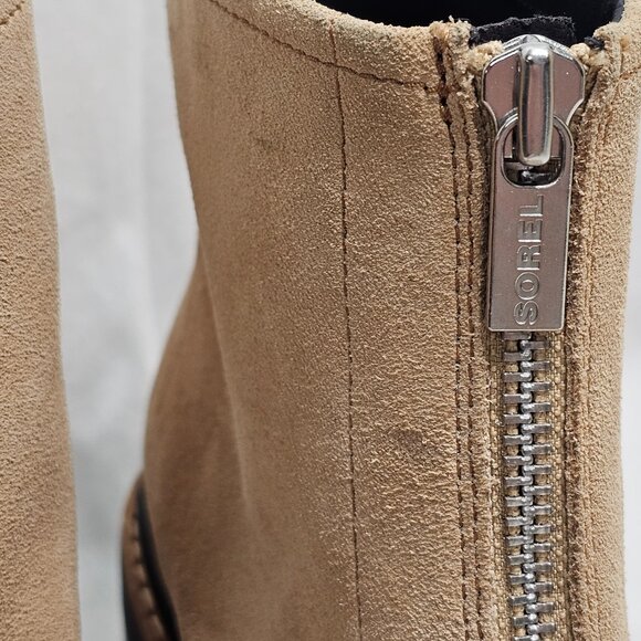 SOREL Joan Now Zip Front Leather Heel Boot Canoe- Black Women's Size 11 - Picture 3 of 12